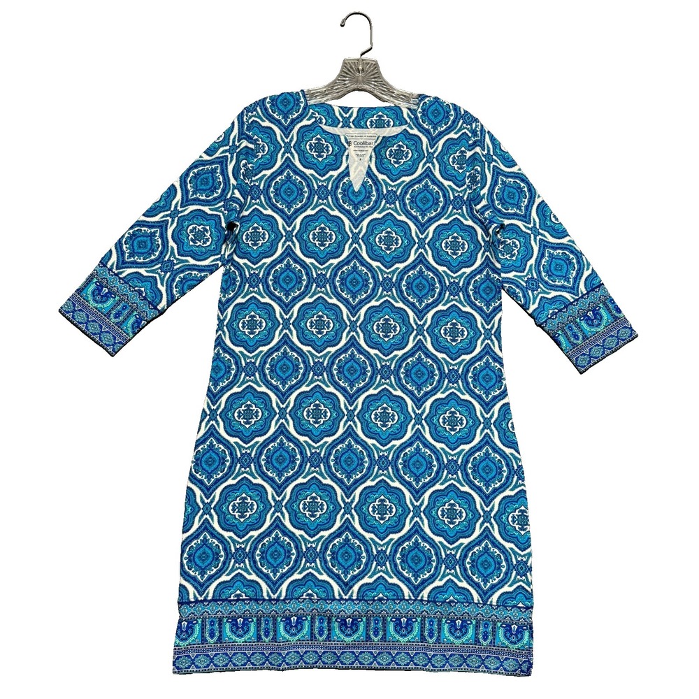 Coolibar Oceanside Dress S Blue Medallion UPF 50+ Sun Protection Resortwear NWOT